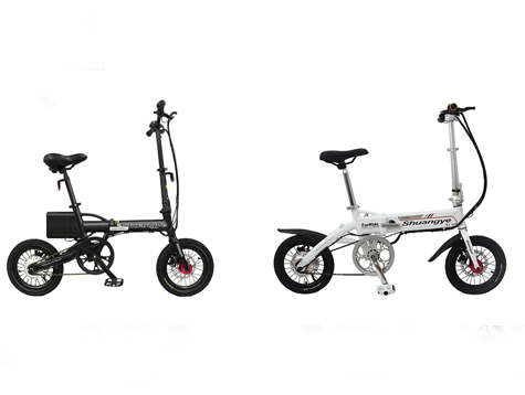 Two 14 inches compact folding electric bikes