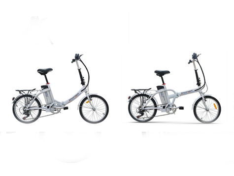 Two similar fold up electric bikes